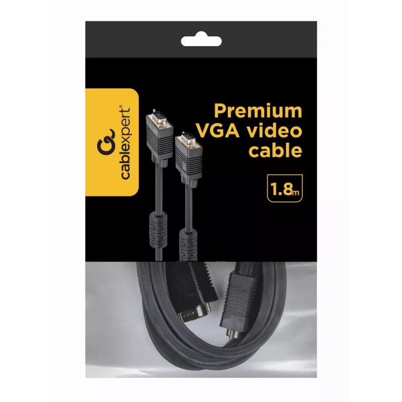 GEMBIRD Premium VGA HD15M/HD15M dvigubai ekranuotas su 2 ferito žiedais 2,0 m laidas / juoda
