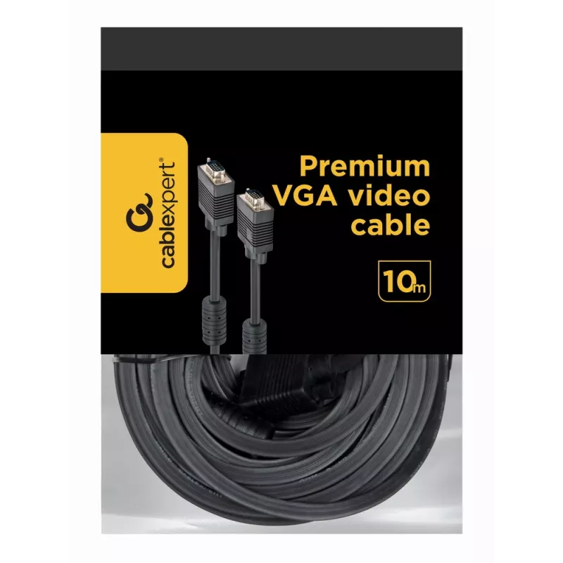 GEMBIRD Premium VGA HD15M/HD15M dvigubai ekranuotas su 2 ferito žiedais 10 m laidas / juodas