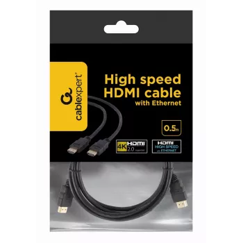 Gembird CC-HDMI4-0.5M HDMI 2.0 kabelis su Ethernet, 4K, 0,5 m, juodas, biri pakuotė