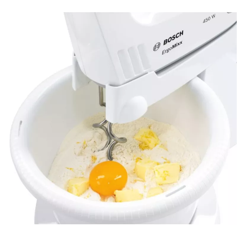 Bosch MFQ36460 ErgoMixx rankinis maišytuvas su stovu ir dubeniu 450 W baltas