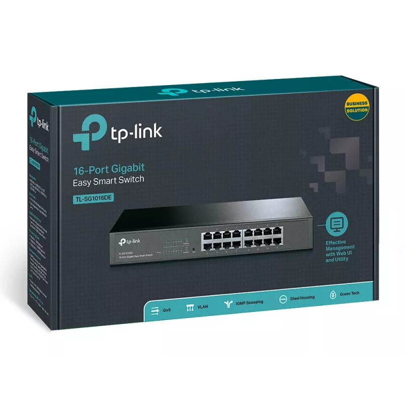 TP-Link 16 prievadų gigabitinis Easy Smart tinklo jungiklis, valdomas, L2, Gigabit Ethernet (10/100/1000), montavimas į stelažą, 1U