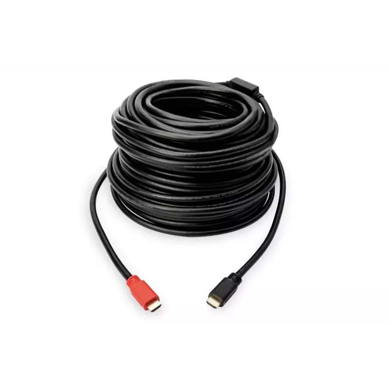 DIGITUS ASSMANN HDMI High Speed kabelis, tipas A, su stiprintuvu, vyriškas/vyriškas, 15 m su Ethernet, Ultra HD 24p, CE, juodas auksinis