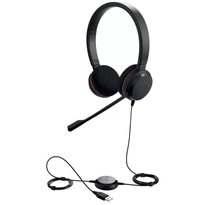 Jabra Evolve 20 MS Stereo, laidinės ausinės, biurui ir skambučių centrams, 150–7000 Hz, 171 g, juodos spalvos