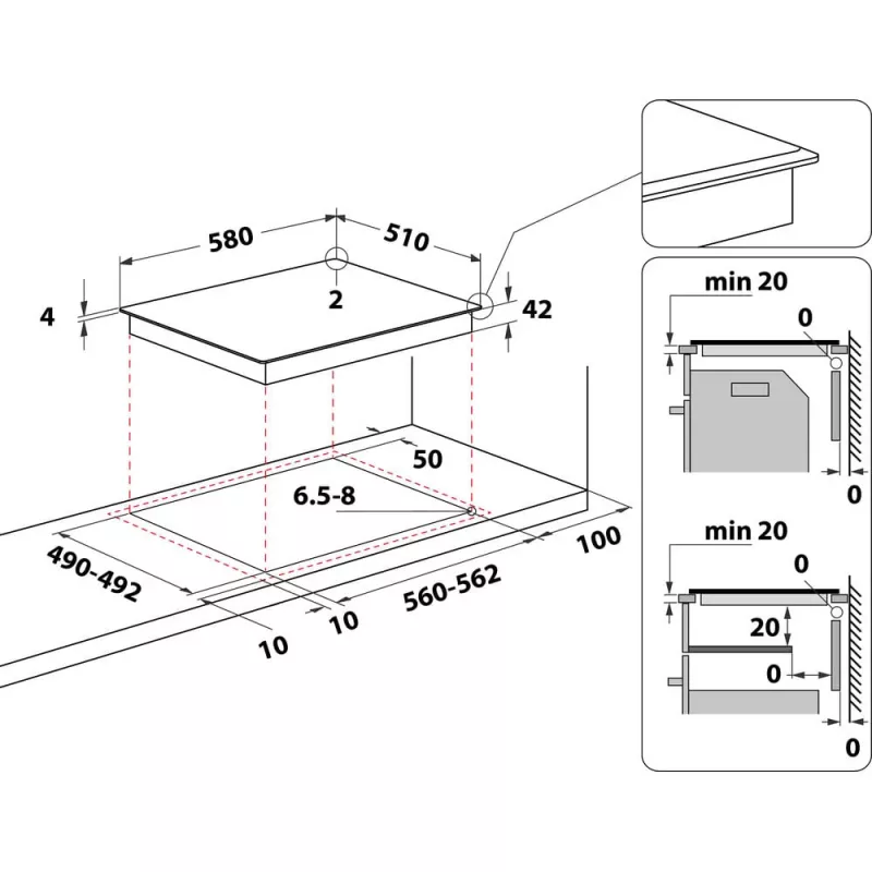 Whirlpool AKT 8130 BA juoda įmontuojama keraminė kaitlentė 4 zonos