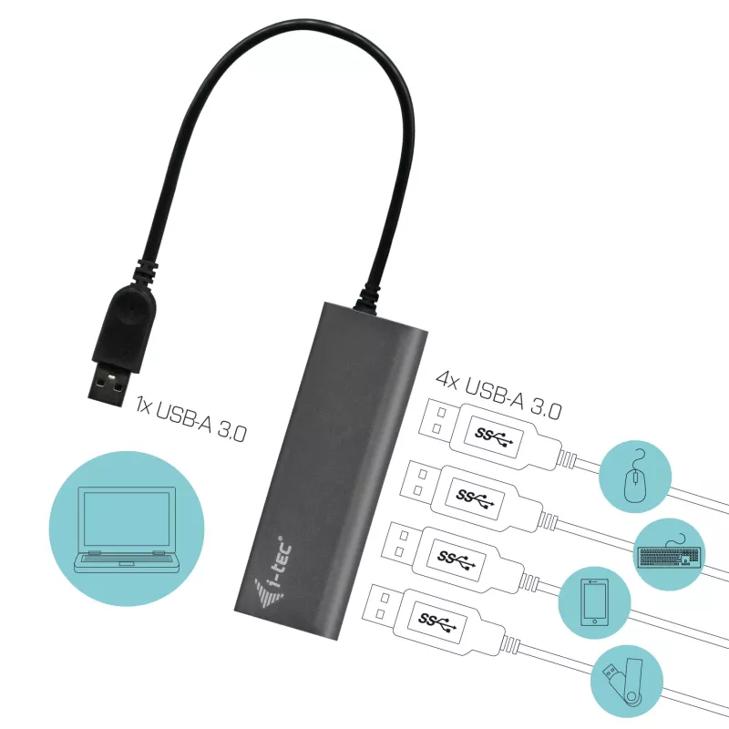 USB HUB i-tec Metal Superspeed USB 3.0 4 prievadų 5000 Mbit/s pilka