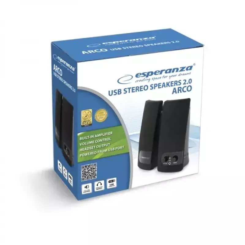 Garsiakalbis ESPERANZA EP119, 2 krypčių, 2.0 kanalų, 6 W RMS, 4 Ω, laidinis, 3.5 mm ir USB, stalinis