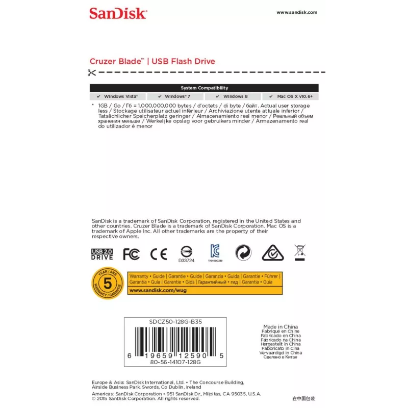 WESTERN DIGITAL SanDisk Cruzer Blade 128GB USB atmintukas USB 2.0