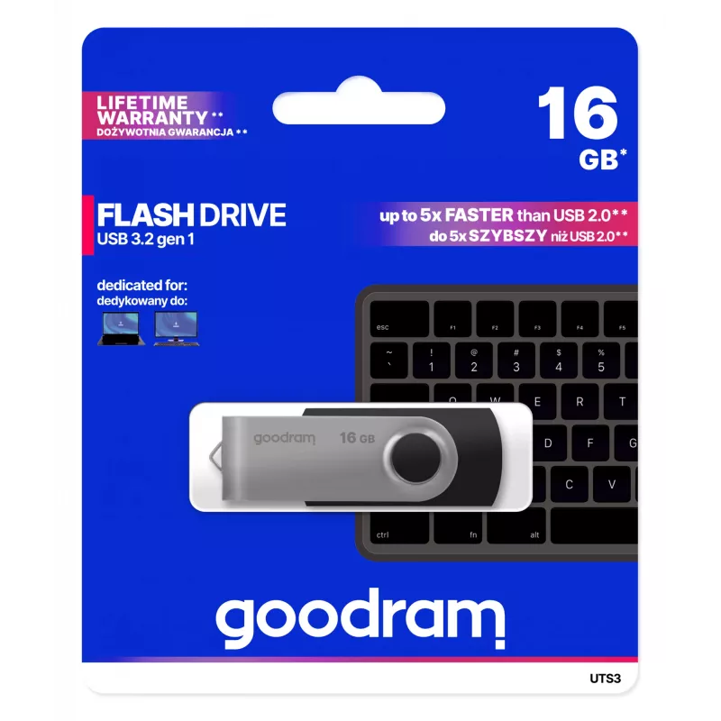 „Goodram UTS3“ USB atmintukas 16 GB USB-A 3.2 Gen 1 juodas
