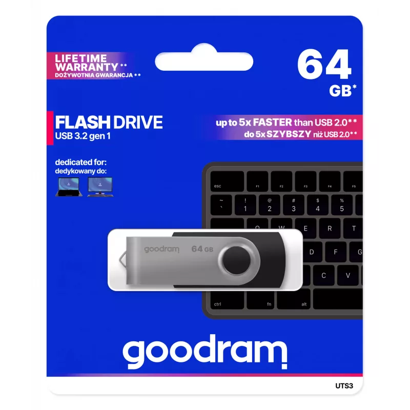 Goodram UTS3 USB atmintukas 64 GB USB Type-A 3.2 Gen 1 (3.1 Gen 1) Juodas