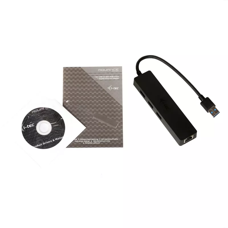 i-tec Advance USB 3.0 plonas 3 prievadų USB HUB su Gigabit Ethernet adapteriu, juodas