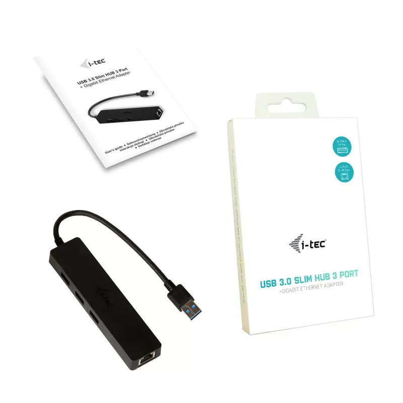 i-tec Advance USB 3.0 plonas 3 prievadų USB HUB su Gigabit Ethernet adapteriu, juodas