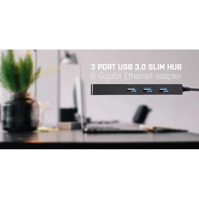 i-tec Advance USB 3.0 plonas 3 prievadų USB HUB su Gigabit Ethernet adapteriu, juodas