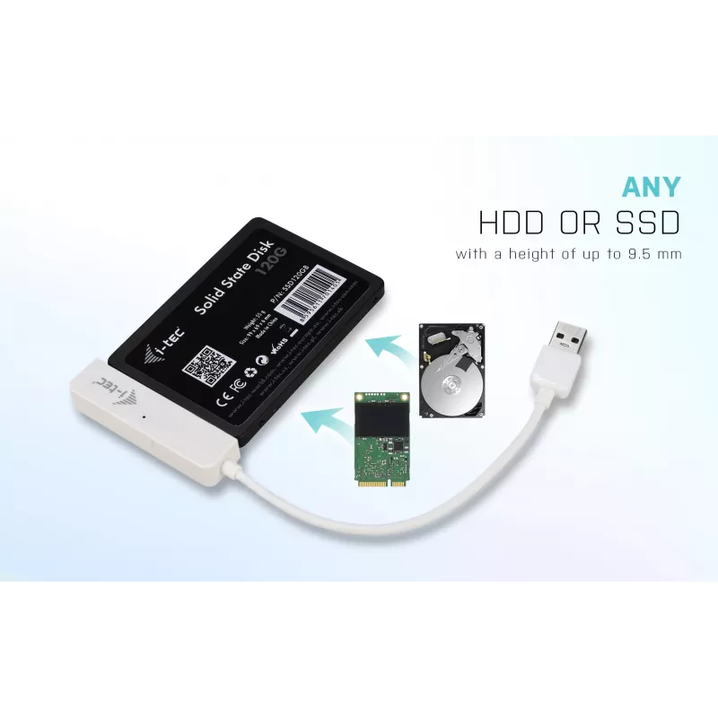 Išorinis dėklas HDD/SSD i-tec MySafe USB 3.0 Easy 2,5 colio – Baltas