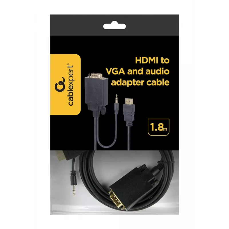GEMBIRD HDMI į VGA ir garso adapterio laidas, vienas prievadas, 1,8 m – juodas