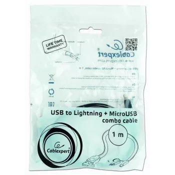 GEMBIRD USB į Apple Lightning ir Micro USB įkrovimo kombinacija laidas 1m - Juoda