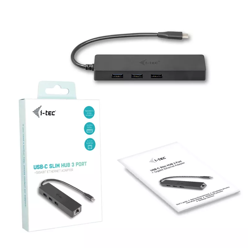 i-tec Advance USB-C Slim Passive HUB 3 prievadai + Gigabit Ethernet adapteris