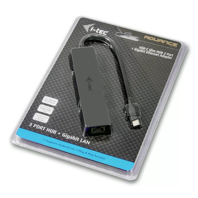 i-tec Advance USB-C Slim Passive HUB 3 prievadai + Gigabit Ethernet adapteris