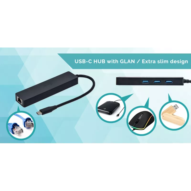 i-tec Advance USB-C Slim Passive HUB 3 prievadai + Gigabit Ethernet adapteris