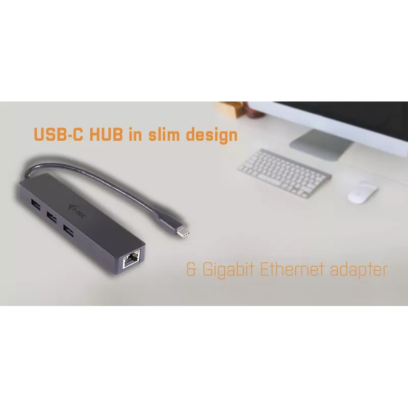 i-tec Advance USB-C Slim Passive HUB 3 prievadai + Gigabit Ethernet adapteris