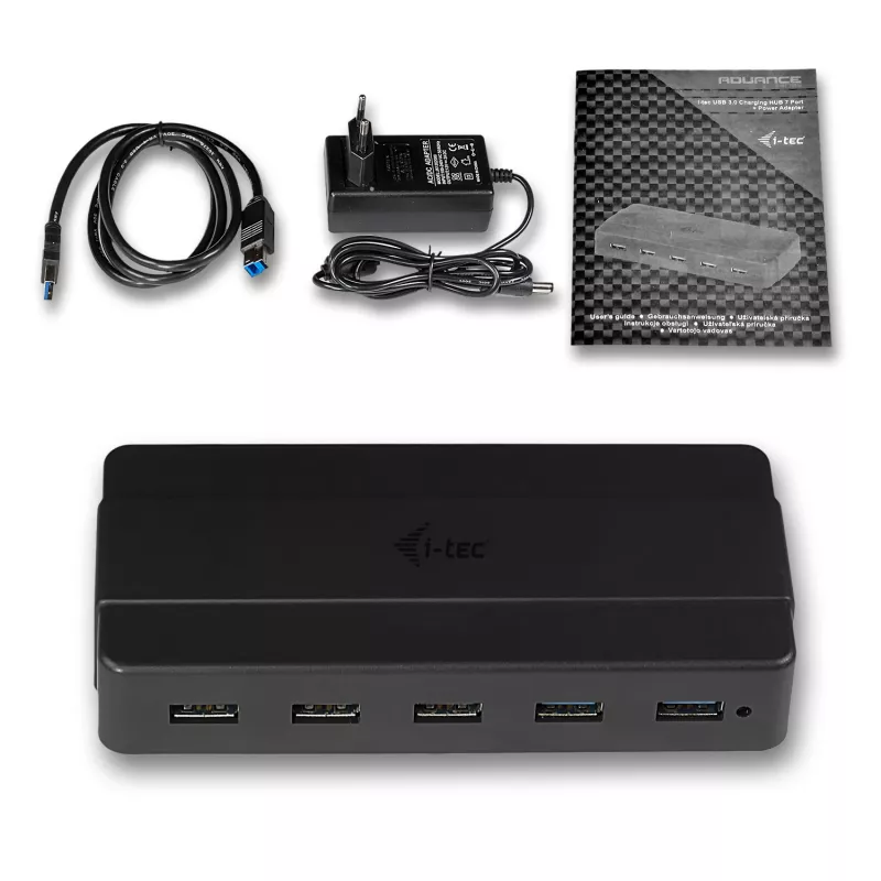 i-tec USB 3.0 įkrovimo šakotuvas 7 prievadai su maitinimo adapteriu USB 3.2 Gen 1 Type-B