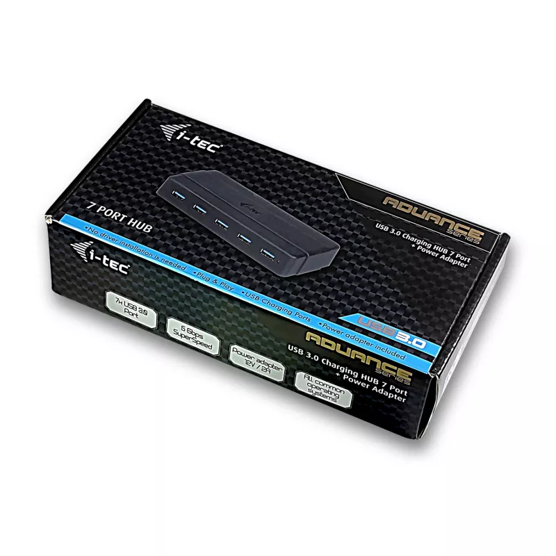 i-tec USB 3.0 įkrovimo šakotuvas 7 prievadai su maitinimo adapteriu USB 3.2 Gen 1 Type-B