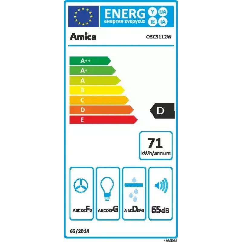 Amica OSC5112W gartraukis, aliuminio filtras, 65 dB
