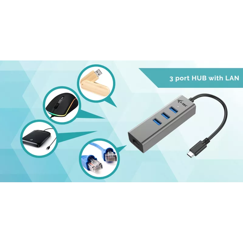 i-tec Metal USB-C HUB 3 prievadų + Gigabit Ethernet adapteris