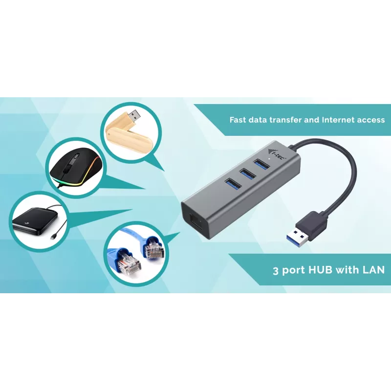 i-tec Metal USB 3.0 HUB 3 prievadai + Gigabit Ethernet adapteris