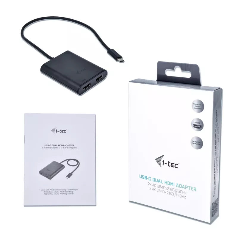 i-tec USB-C 3.1 Dvigubas 4K HDMI vaizdo adapteris, 3.2 Gen 1 (3.1 Gen 1), USB Type-C, HDMI išvestis, 3840 x 2160 pikselių