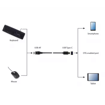 USB laidas Gembird A-OTG-CMAF3-01, USB‑C į USB‑A, 0,2 m, juodas