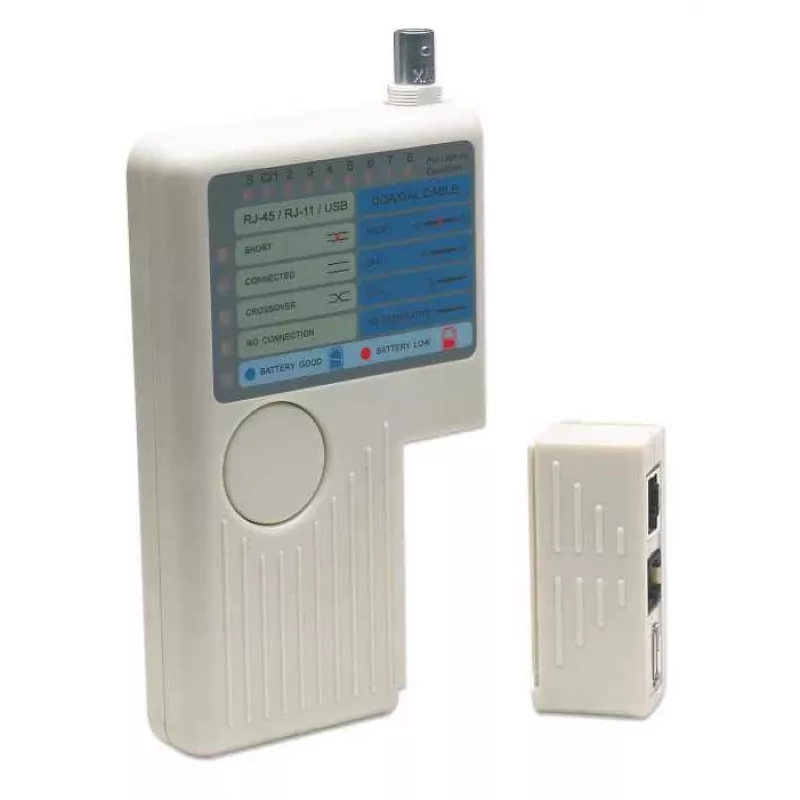 Intellinet 4-in-1 kabelių testeris, RJ-11, RJ-45, USB ir BNC, vieno mygtuko testavimas