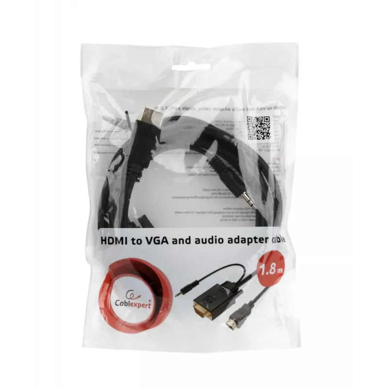 GEMBIRD HDMI į VGA ir garso adapterio laidas, vienas prievadas, 3 m, juodas
