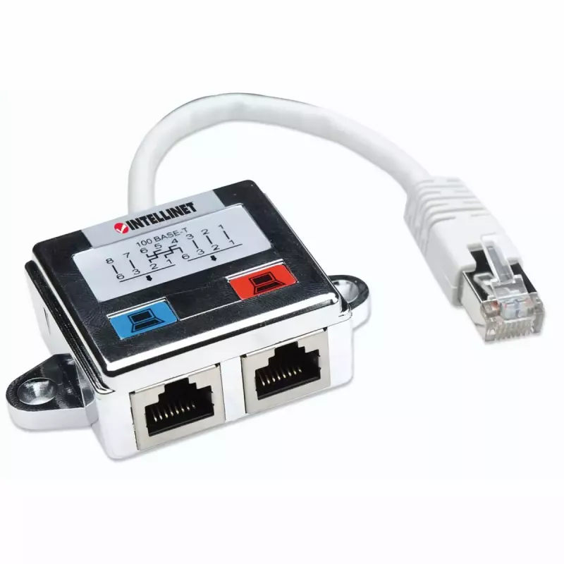 Intellinet 2 prievadų modulinis skirstytuvas, Cat5e, FTP, leidžia dviem RJ45 prievadams naudoti vieną Cat5e tinklo kabelį