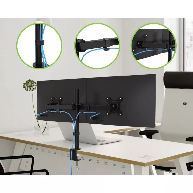 Techly ICA-LCD 482-D dviejų monitorių stovas su spaustuvu 13-27 colių