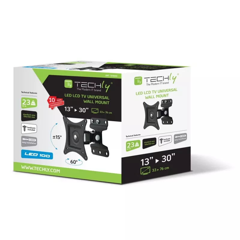 Techly ICA-LCD 201BK pilno judesio sieninis laikiklis televizoriui 13-30 colių
