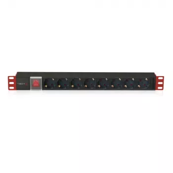 Techly I-CASE STRIP-81UD maitinimo skirstytuvas (PDU) 8 lizdai 1U juodas, raudonas