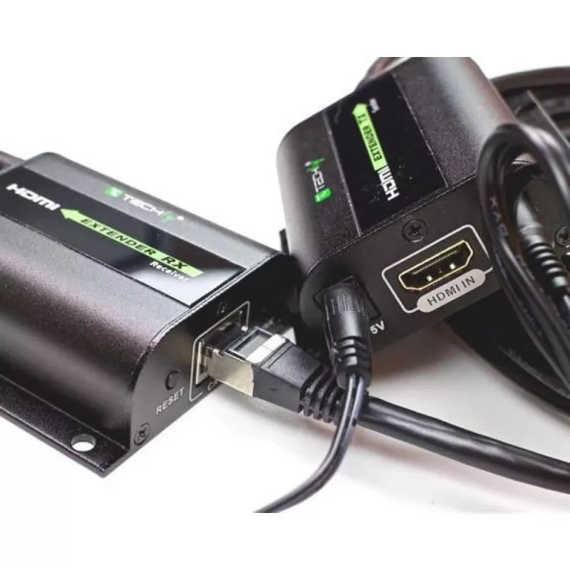 Techly EXT-E70I HDMI prailgintuvas per Cat.5E/6/6A/7 iki 60 m su automatiniu reguliavimu
