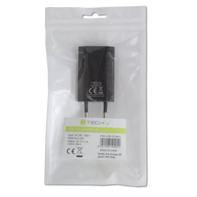 Techly Compact USB įkroviklis 1A su europiniu kištuku, juodas