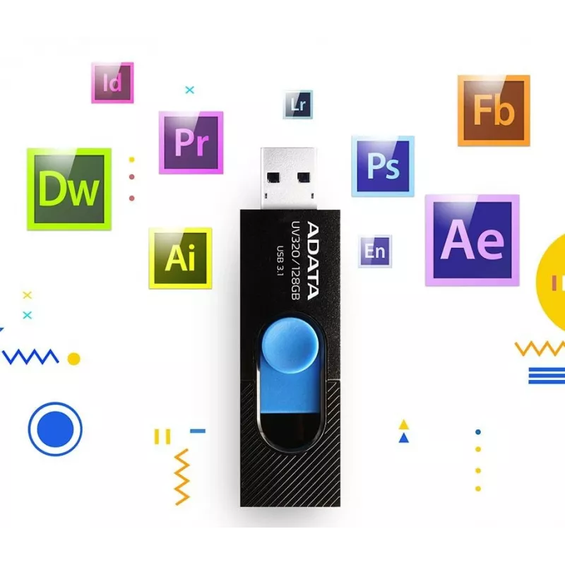 ADATA UV320 USB atmintukas 128 GB USB Type-A 3.2 Gen 1 juodas, mėlynas
