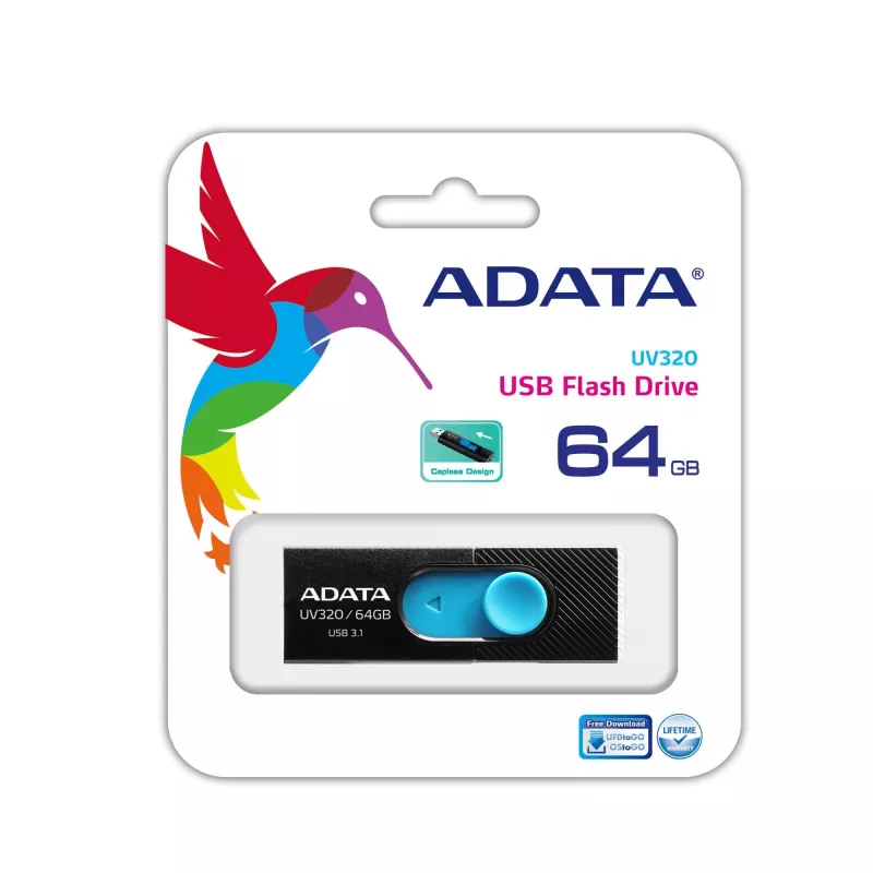 ADATA UV320 64 GB USB atmintukas USB Type-A 3.2 Gen 1 juodas, mėlynas