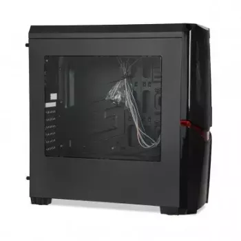 PC korpusas IBOX ORCUS X14 Midi Tower juodas — ITX/ATX, šoninis langas, raudonas apšvietimas, 3×3,5 colio vietos, 2×2,5 colio vietos, 1×5,25 colio, USB 3.2 Gen1 Type-A