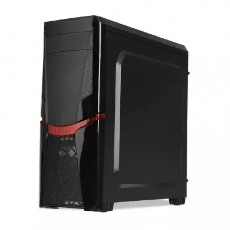 PC korpusas IBOX ORCUS X14 Midi Tower juodas — ITX/ATX, šoninis langas, raudonas apšvietimas, 3×3,5 colio vietos, 2×2,5 colio vietos, 1×5,25 colio, USB 3.2 Gen1 Type-A