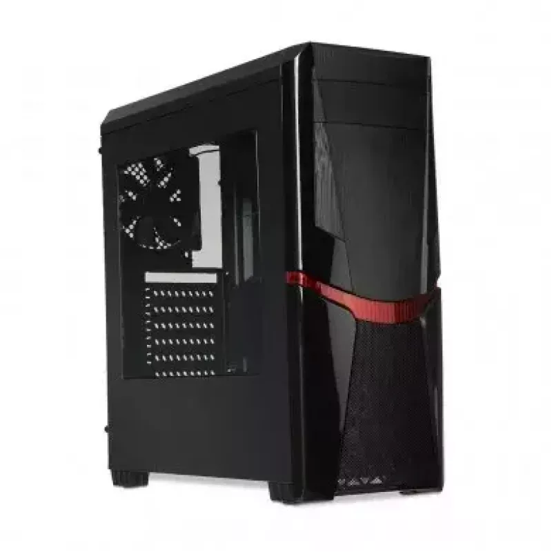 PC korpusas IBOX ORCUS X14 Midi Tower juodas — ITX/ATX, šoninis langas, raudonas apšvietimas, 3×3,5 colio vietos, 2×2,5 colio vietos, 1×5,25 colio, USB 3.2 Gen1 Type-A