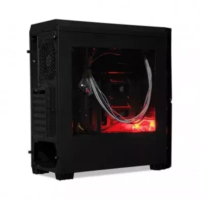PC korpusas IBOX ORCUS X14 Midi Tower juodas — ITX/ATX, šoninis langas, raudonas apšvietimas, 3×3,5 colio vietos, 2×2,5 colio vietos, 1×5,25 colio, USB 3.2 Gen1 Type-A