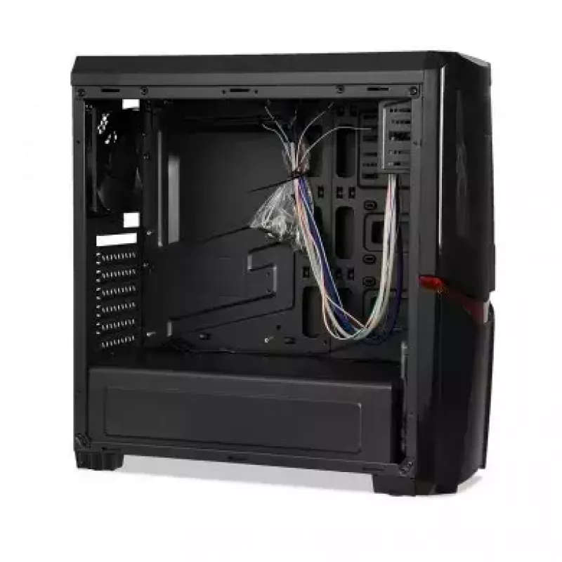 PC korpusas IBOX ORCUS X14 Midi Tower juodas — ITX/ATX, šoninis langas, raudonas apšvietimas, 3×3,5 colio vietos, 2×2,5 colio vietos, 1×5,25 colio, USB 3.2 Gen1 Type-A
