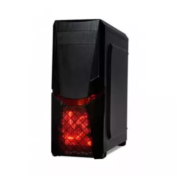 PC korpusas IBOX ORCUS X14 Midi Tower juodas — ITX/ATX, šoninis langas, raudonas apšvietimas, 3×3,5 colio vietos, 2×2,5 colio vietos, 1×5,25 colio, USB 3.2 Gen1 Type-A
