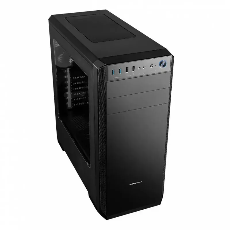 PC korpusas MODECOM Oberon Pro Midi Tower — juodas, ATX/ITX/Micro ATX, grūdintas stiklas, iki 395 mm GPU