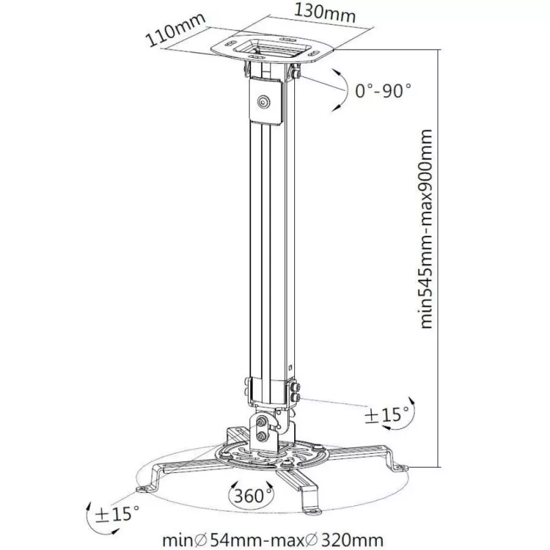 Techly laikiklis projektoriui prie lubų, prailginimas 545–900 mm, sidabrinis, ICA-PM 18M