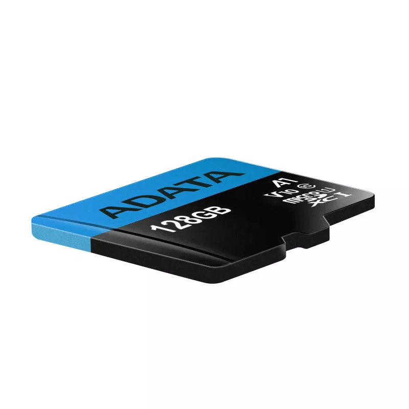 ADATA 128 GB microSDXC UHS-I Class 10 atminties kortelė – 85 MB/s skaitymas, 25 MB/s rašymas, atspari vandeniui, su SD adapteriu