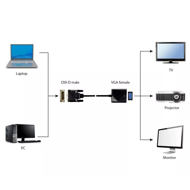 Gembird DVI-D (kištukas) į VGA (lizdas) vaizdo adapterio kabelis 0,2 m, juodas